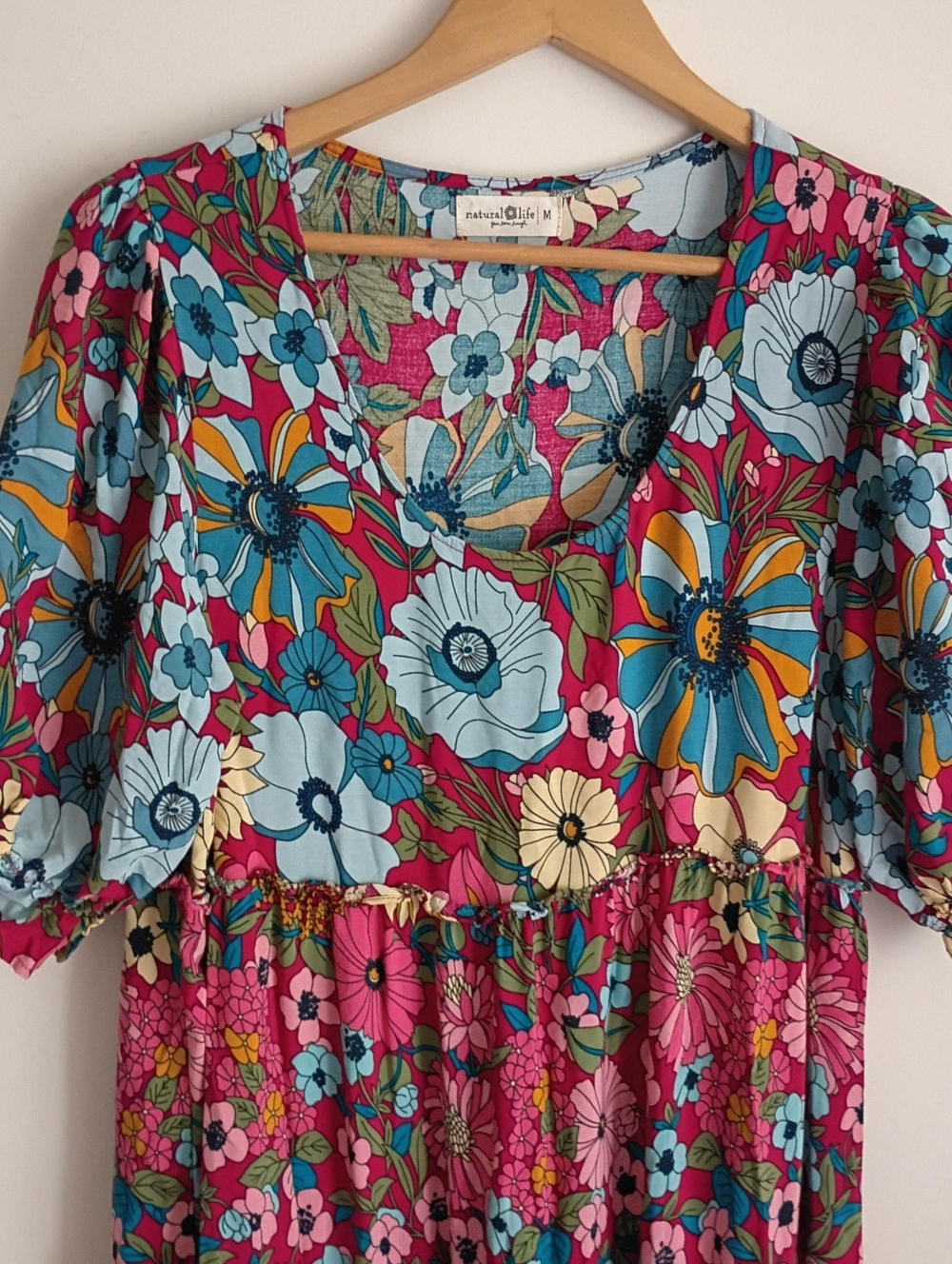 Natural Life Collette Maxi Floral Dress Tier Blue Red Boho Cottagecore Flowy - Picture 5 of 9